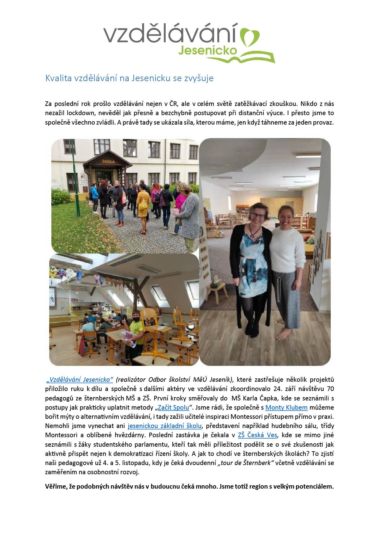 Kvalita vzdělávání na Jesenicku se zvyšuje